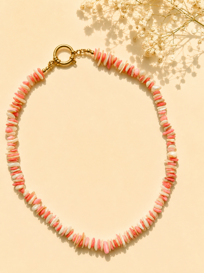 Shell Glow – Shell Necklace in Pink/Rose & Cream Tones – Handmade