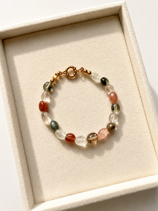 Earth Glow – Naturstein Armband mit Rutilquarz handgefertigt