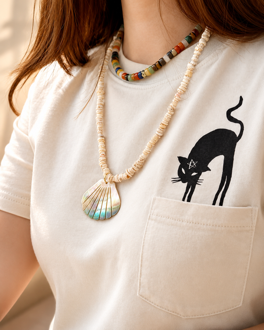 Ocean Shell – Halskette mit Muschelperlen & Jakobsmuschel Anhänger – handgefertigt