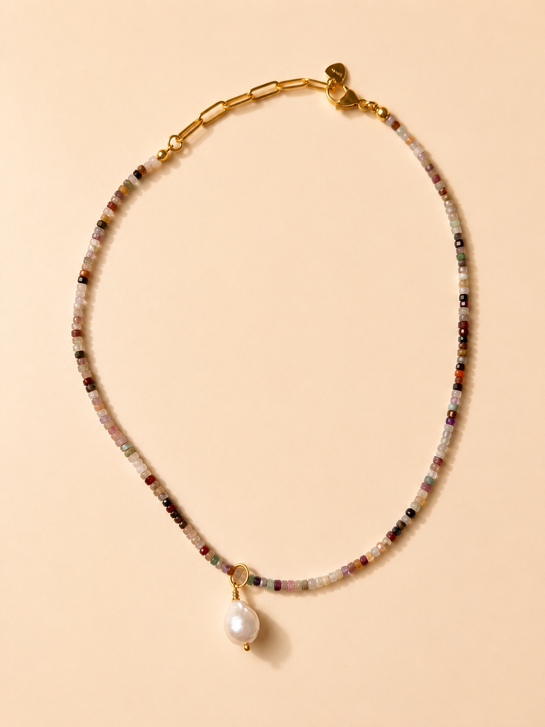 Happy Pearls No. 9 – Würfel Edelstein Halskette mit Süßwasserperle – handgefertigt