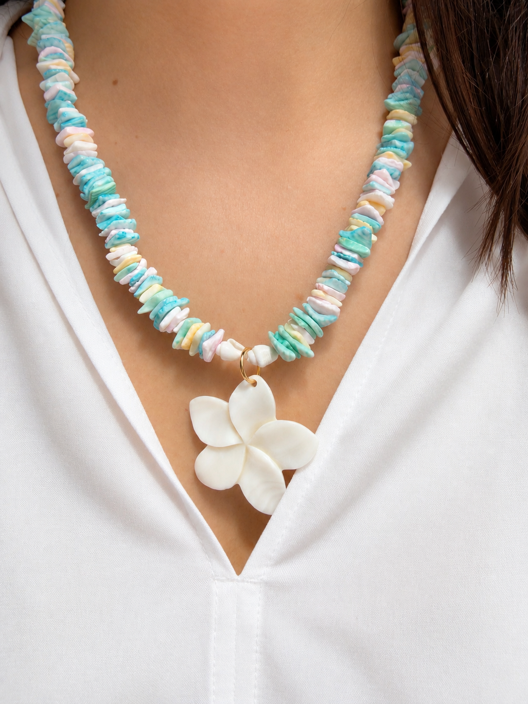 Blossom Shell – Pastell Halskette mit Muschelblüte – handgefertigt