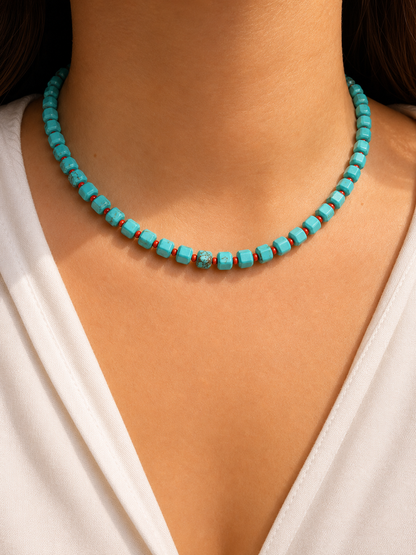 Happy Pearls No. 7 Necklace with Turquoise & Red Accents – handmade