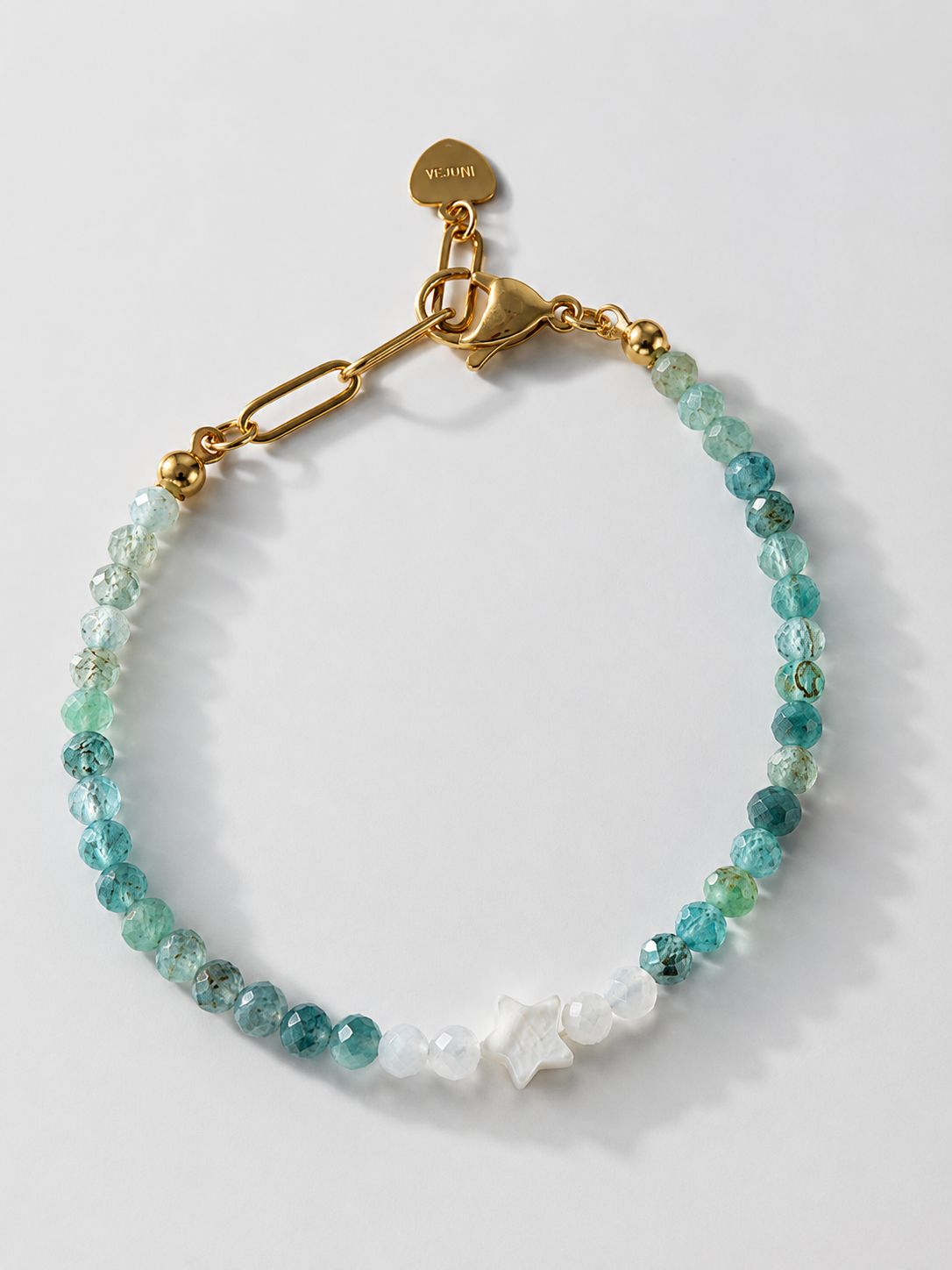 Sea Star Armband mit Aquamarin, Mondstein & Muschelstern – handgefertigt