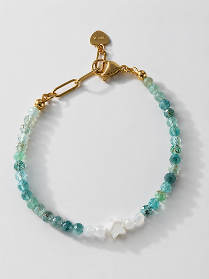 Sea Star Armband mit Aquamarin, Mondstein & Muschelstern – handgefertigt