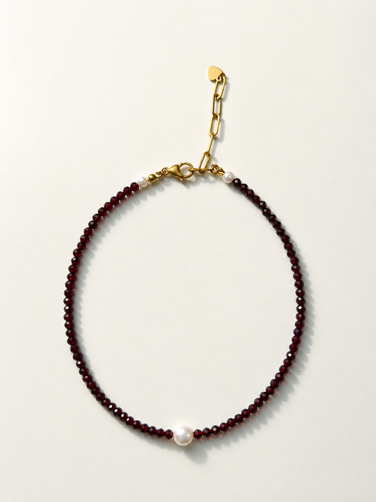 Burgundy Pearl – Granat Halskette mit Süßwasserperle – handgefertigt