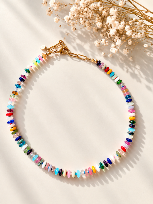 Mosaic Light – 18 k vergoldete Edelstein-Halskette mit feinem Farbmix – handgefertigt