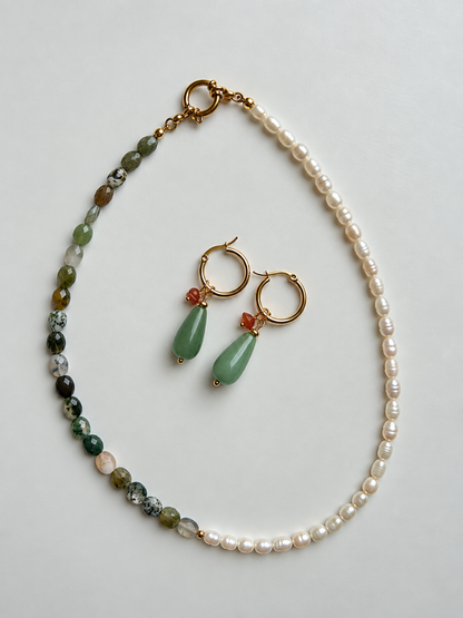 Moss Pearl – Moosachat Halskette mit Süßwasserperlen – Ansicht 7