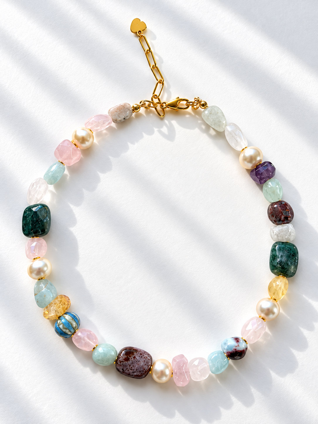 Pastel Drift – Keramik- und Edelstein-Perlenkette mit Citrin und Morganit – Ansicht 3