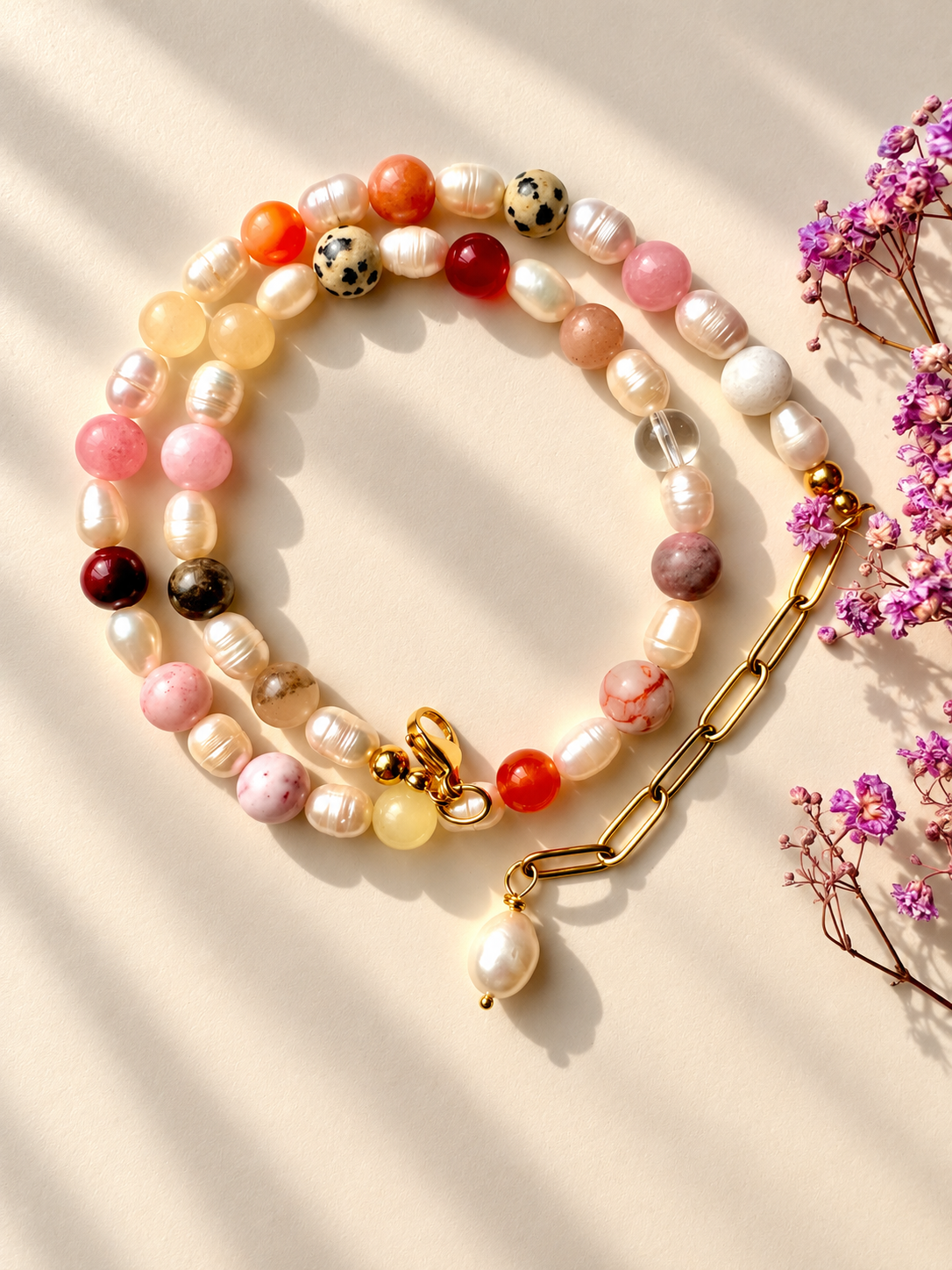 Blush Harmony – Süßwasserperlenkette mit Edelsteinmix – Ansicht 4