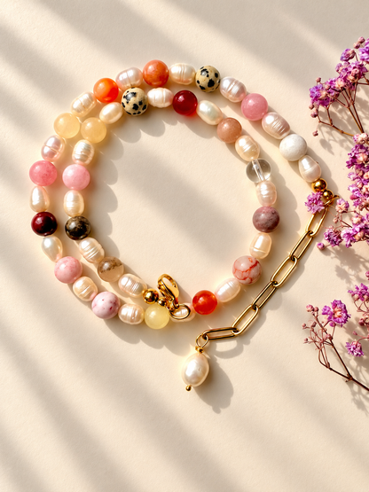 Blush Harmony – Süßwasserperlenkette mit Edelsteinmix – Ansicht 4