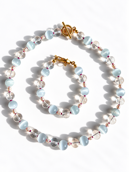 Crystal Sky – Schmuck mit Bergkristall, Katzenauge und Süßwasserperlen