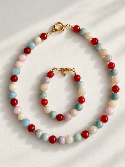 Pastel Grace – Schmuck aus rotem Achat und Morganit