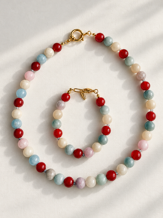 Pastel Grace – Schmuck aus rotem Achat und Morganit