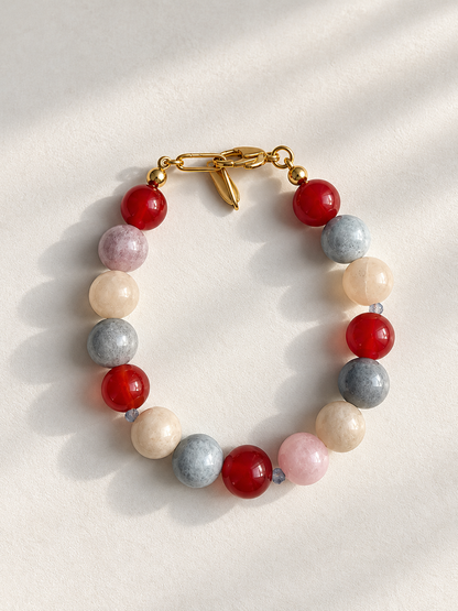 Pastel Grace – Edelsteinarmband aus rotem Achat und Morganit