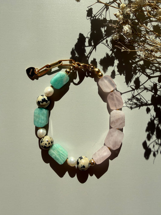 Mint Blush – Edelstein Armband mit Rosenquarz & Amazonit – handgefertigt