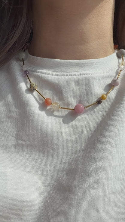 Color Bliss – Necklace made of colorful gemstones &amp; 18k gold-plated details – handmade