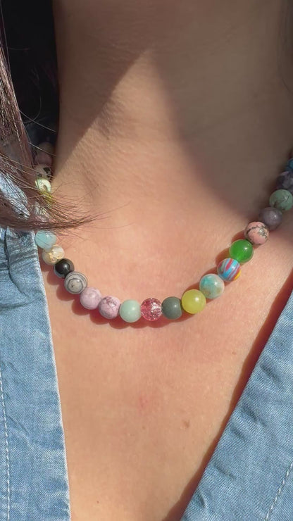 Bunte Edelstein-Halskette – Naturstein-Mix & 18k Vergoldet | Minnak